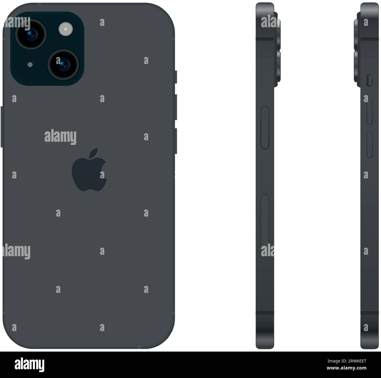 Neues schwarzes Modell des Apple iPhone 15 Smartphones, Modellvorlage auf weißem Hintergrund - Vektorillustration Stock Vektor