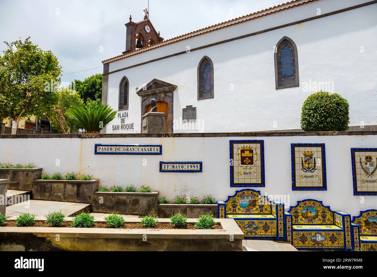 Berühmte Straße Paseo de Canarias auf Firgas, Gran Canaria, Kanarische Inseln, Spanien Stockfoto