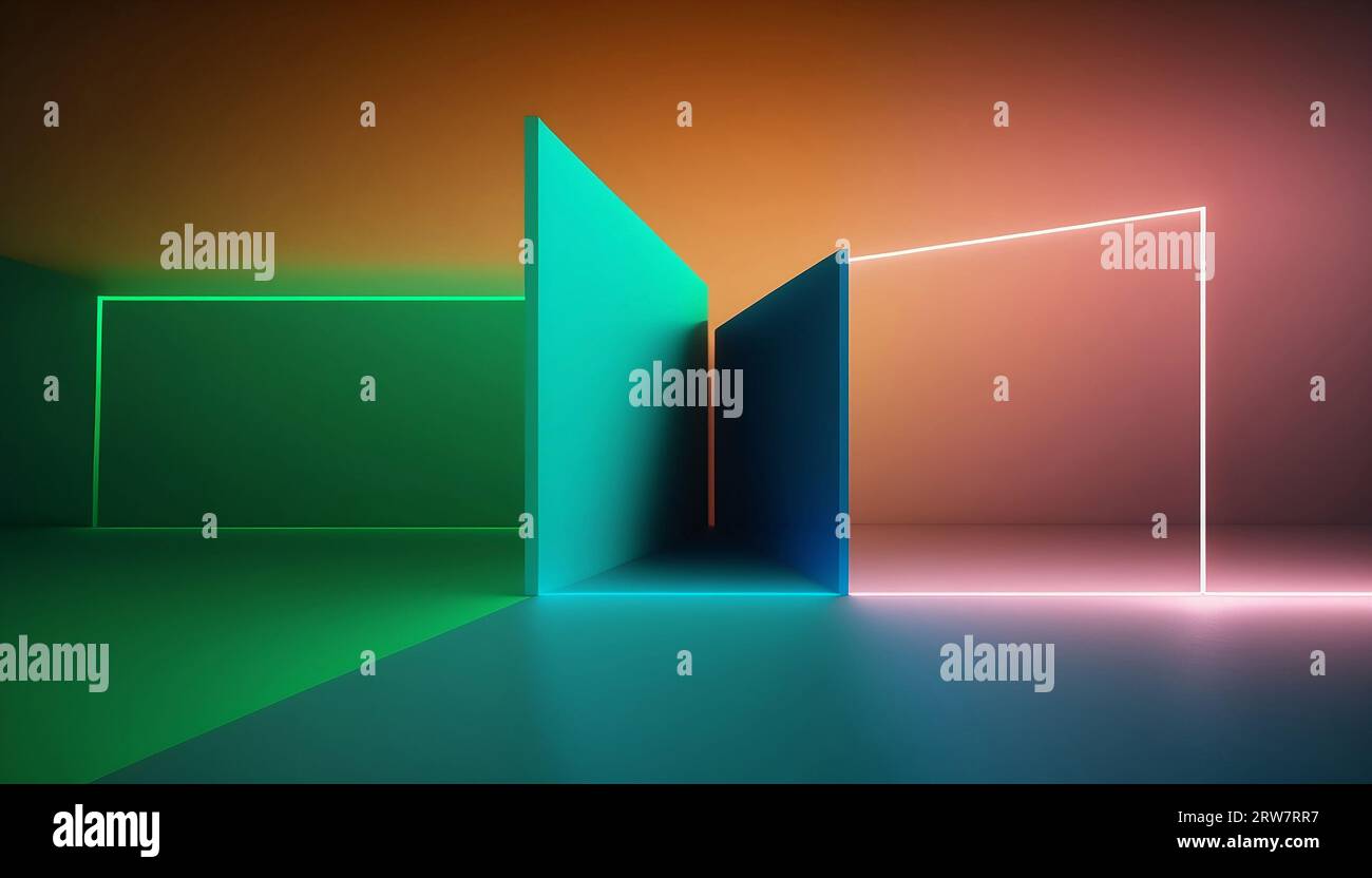 Neonhintergrundkonzept Neonlicht Grunge-Hintergrund 3D-Rendering-Raum. Hochwertige Fotos Stockfoto