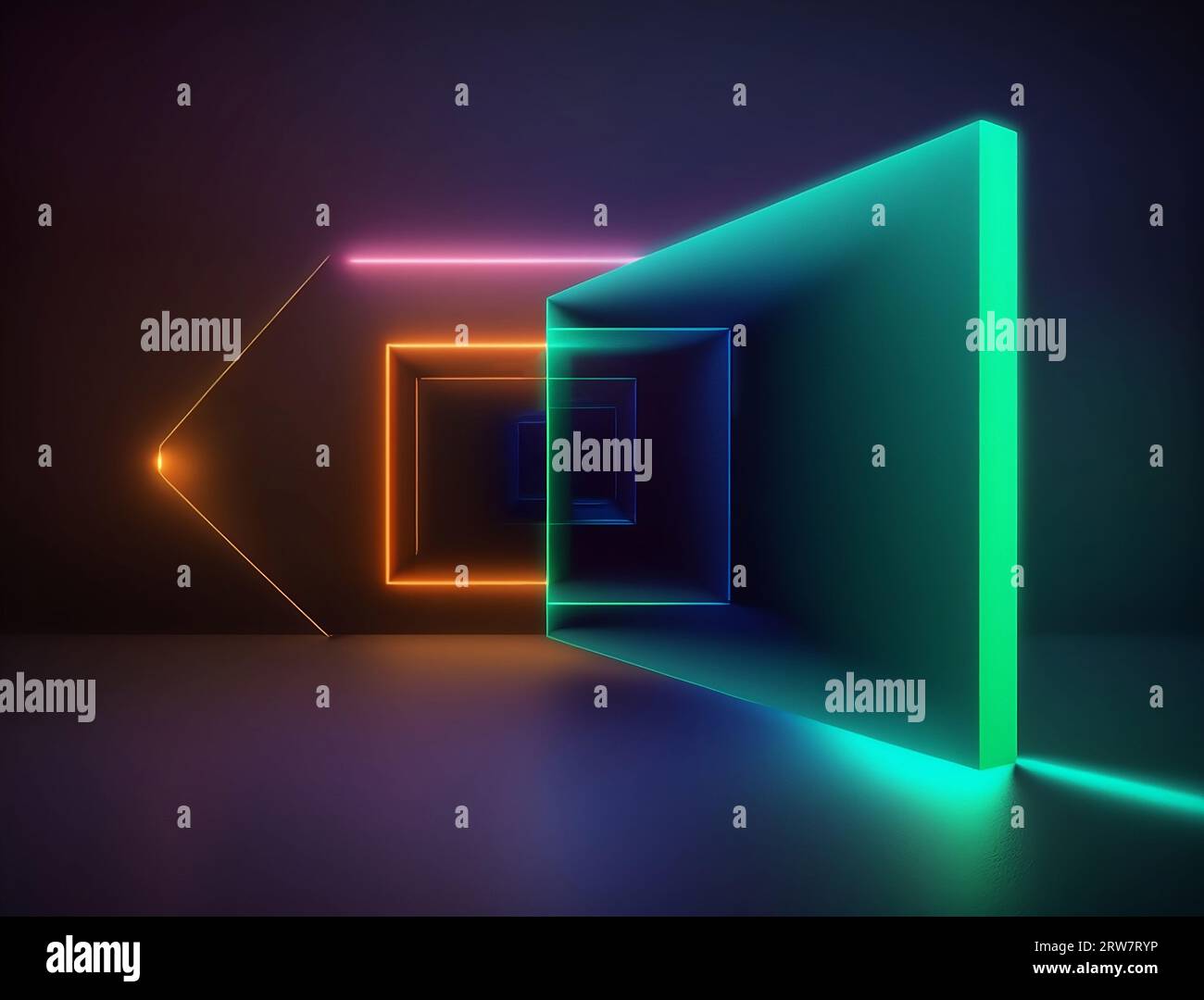 Neonhintergrundkonzept Neonlicht Grunge-Hintergrund 3D-Rendering-Raum. Hochwertige Fotos Stockfoto