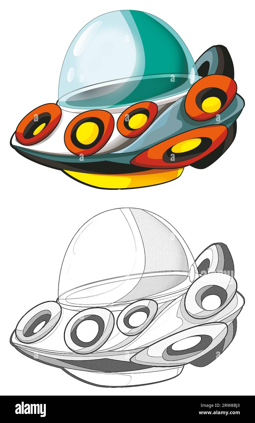 Karikaturszene mit Raumschiffstransport isolierte Illustration für Kinder Stockfoto