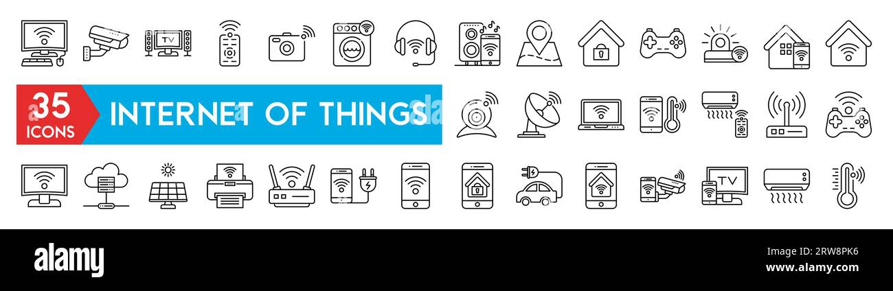 Symbole für das Internet der Dinge mit intelligenten Gadgets mit Elementen für mobile Konzepte und Web-Apps. Stock Vektor
