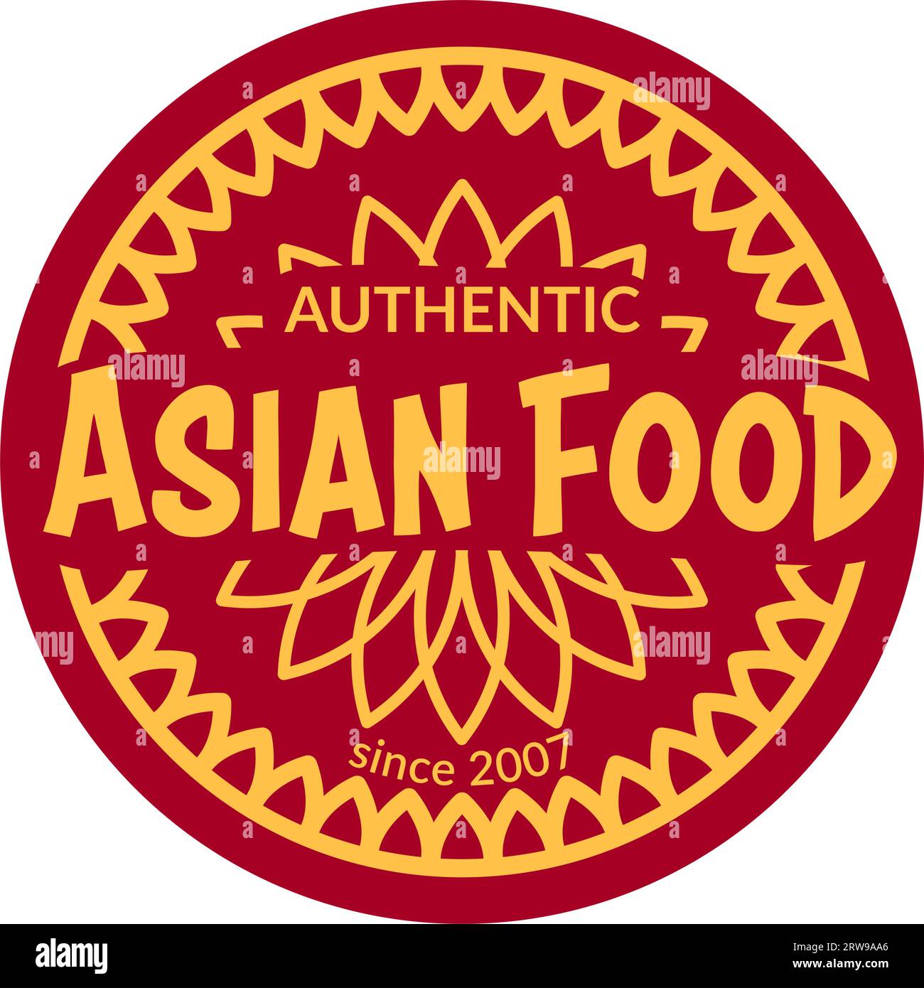 Authentisches asiatisches Essen, leckeres Essen seit 2007 Vektor Stock Vektor