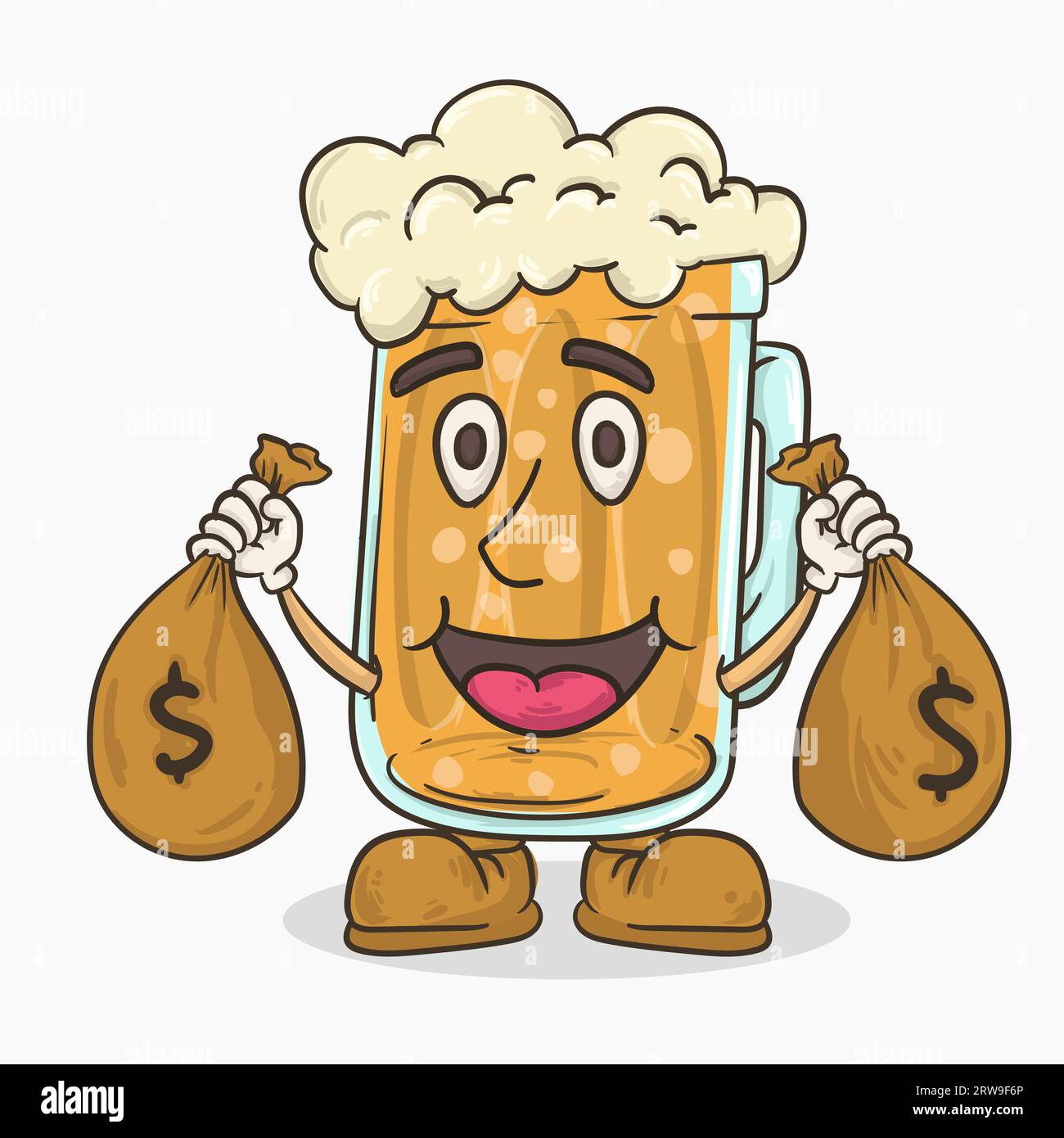 richman Bierglas mit Gesichtsmaskottchen, das Geldbeutel-Vektorillustration hält Stock Vektor
