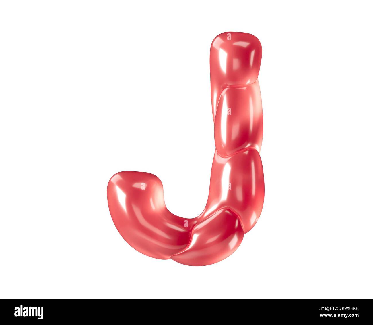 Buchstaben aus bizarren Ballons. 3D-Illustration des roten Alphabets isoliert auf weißem Hintergrund Stockfoto