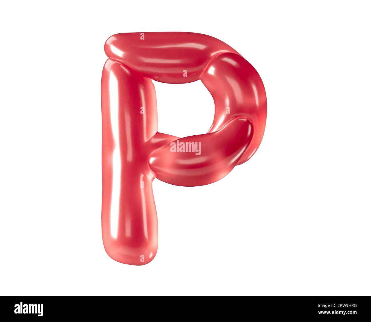 Buchstaben aus bizarren Ballons. 3D-Illustration des roten Alphabets isoliert auf weißem Hintergrund Stockfoto