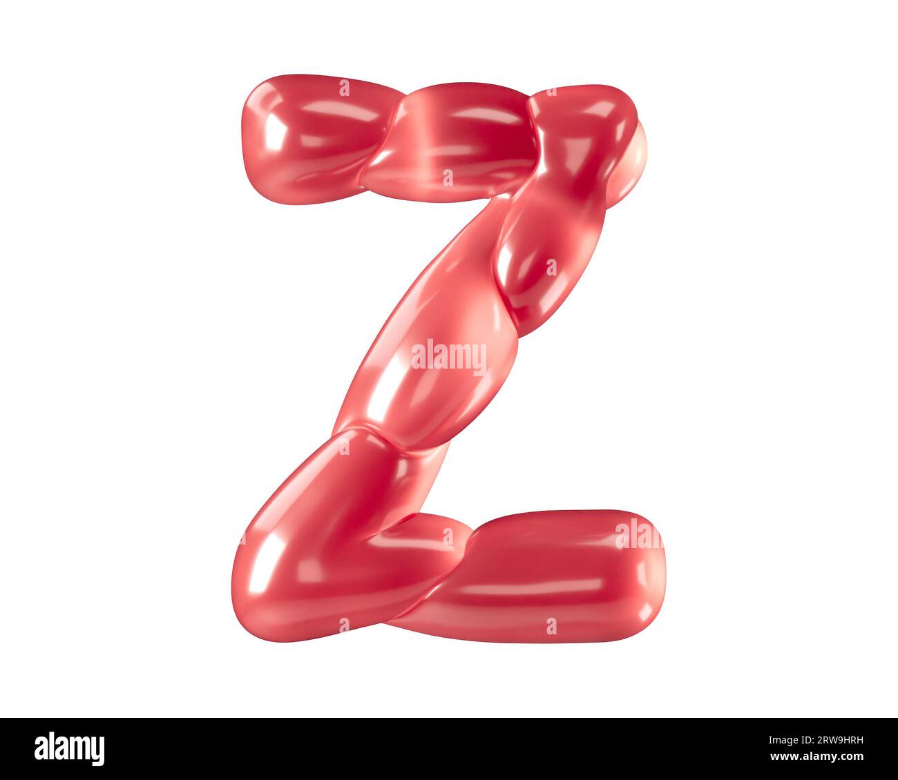 Buchstaben aus bizarren Ballons. 3D-Illustration des roten Alphabets isoliert auf weißem Hintergrund Stockfoto
