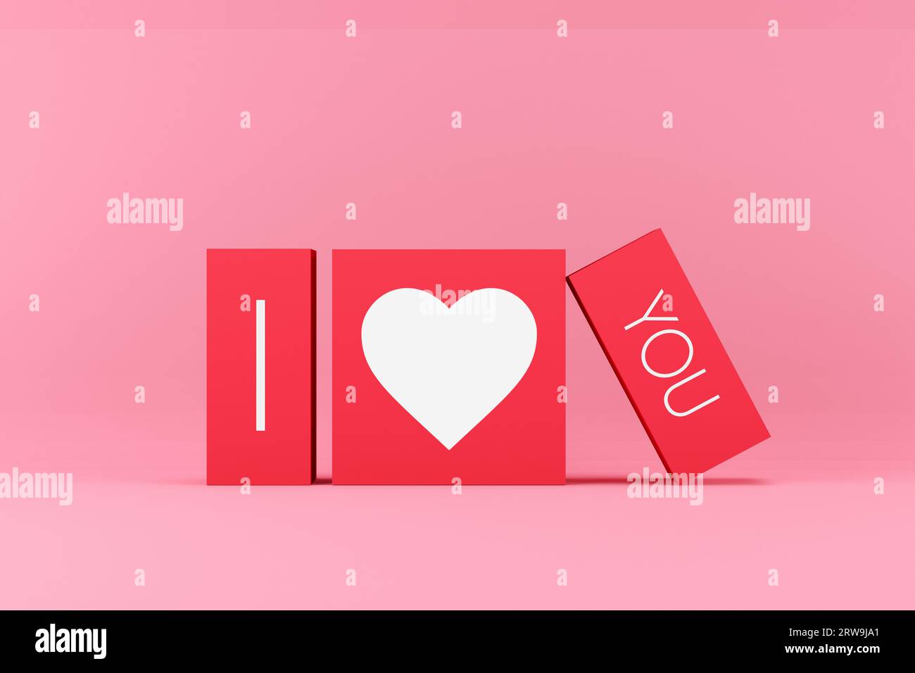 Ich liebe dich auf pinkfarbenen Blöcken. Valentinstag-Konzept. Stockfoto