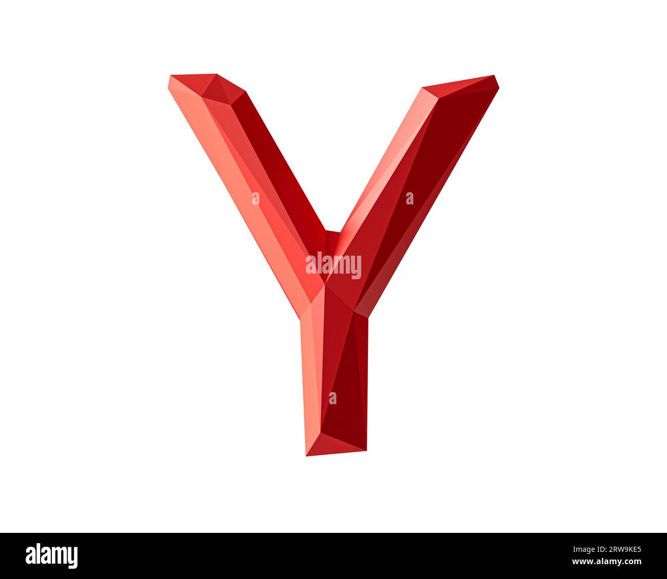 Buchstaben aus rotem Material mit niedrigem Poly-Wert. 3D-Illustration eines einfachen polygonalen Alphabets isoliert auf weißem Hintergrund Stockfoto
