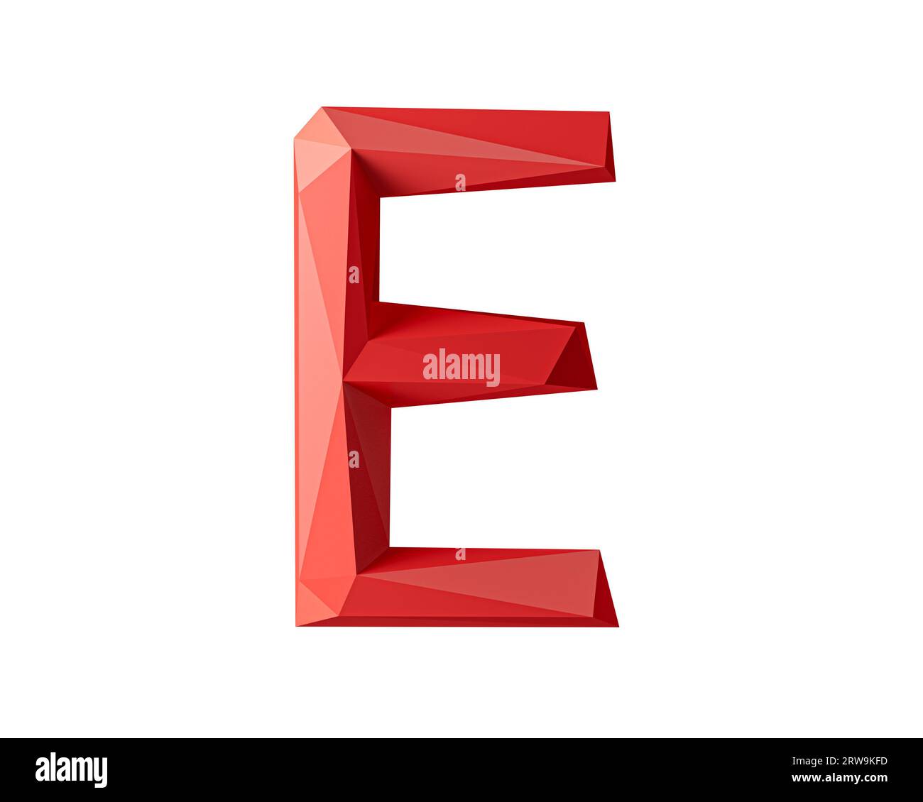 Buchstaben aus rotem Material mit niedrigem Poly-Wert. 3D-Illustration eines einfachen polygonalen Alphabets isoliert auf weißem Hintergrund Stockfoto