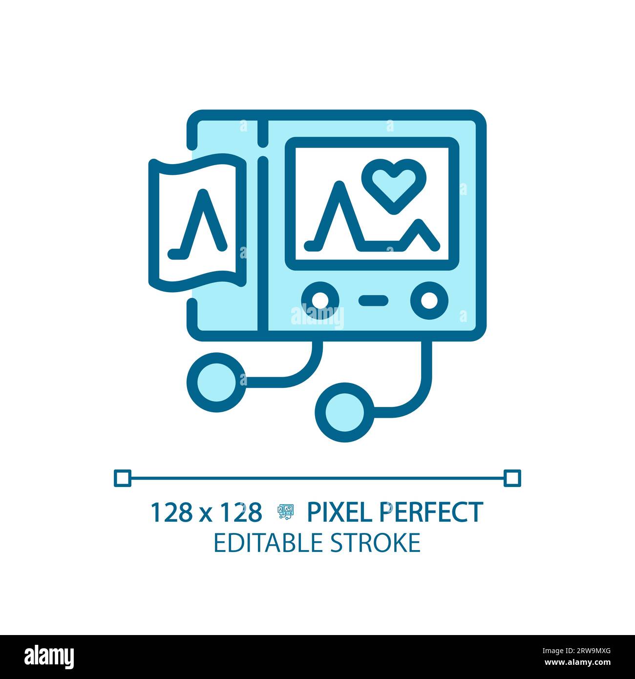 Symbol EKG-Gerät Pixel Perfect hellblau Stock Vektor