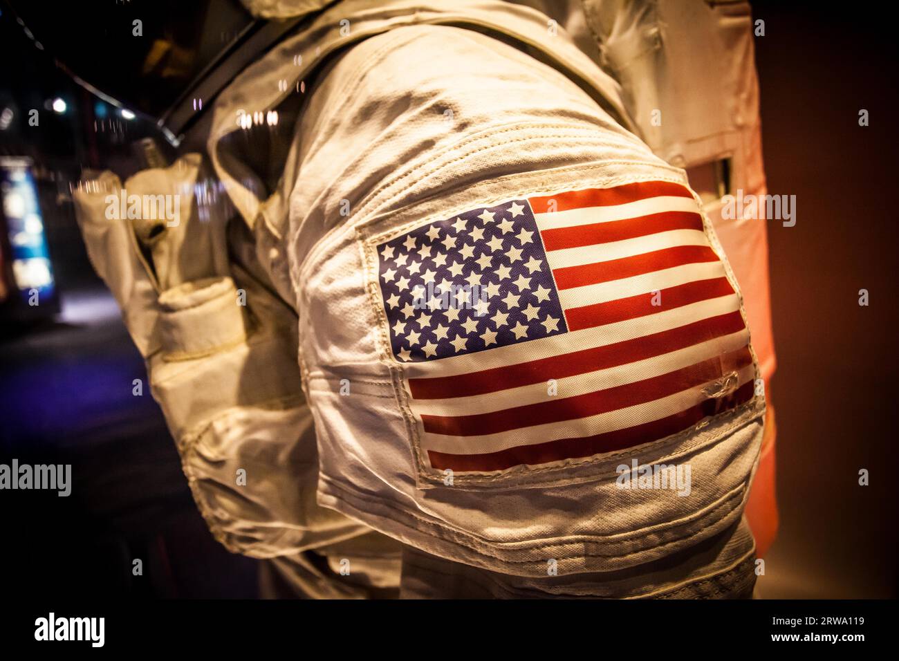 Houston, USA, 26. Januar 2013: Amerikanischer Weltraumanzug für Astronauten im Houston Space Center in Texas, USA Stockfoto