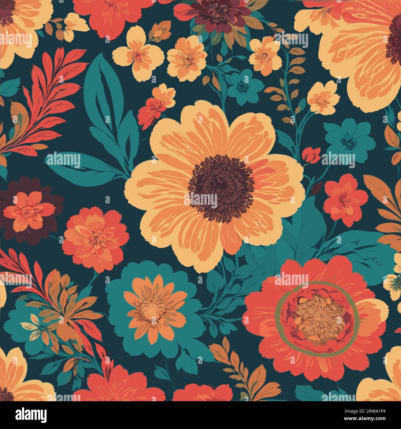 Farbenfroher Hintergrund mit Blumenmuster. Nahtloses Blumenmuster mit farbenfrohen Blumenmustern. Stock Vektor