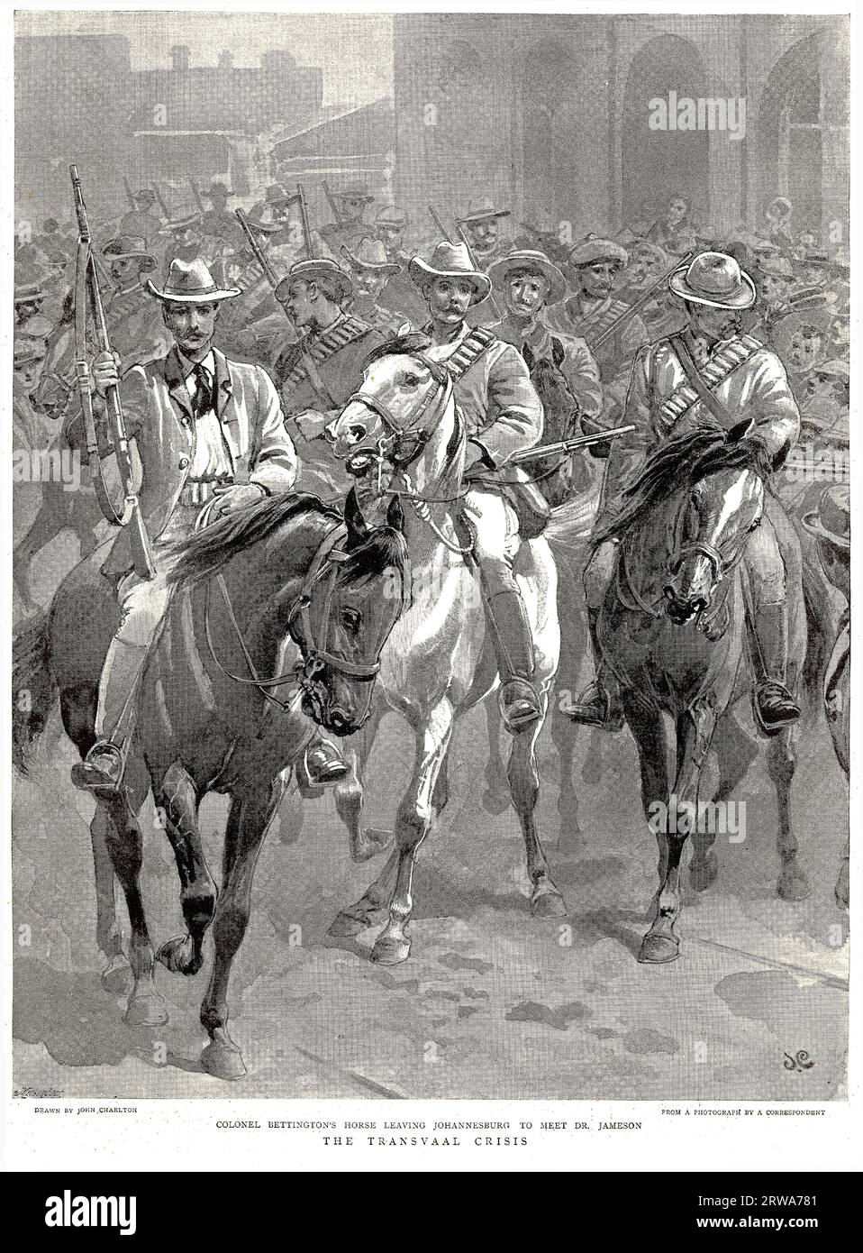 Colonel Bettingtons Pferd verlässt Johannesburg, um Dr. Jameson, 1896, zu treffen Stockfoto