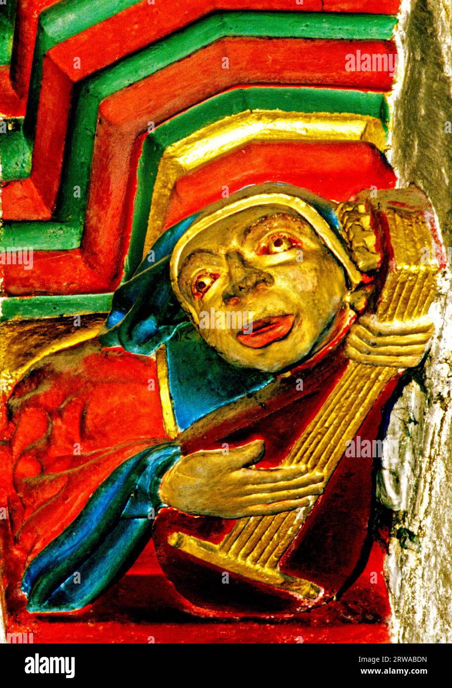 Beverley, Yorkshire, St. Marienkirche, Steinschnitzereien, Schnitzereien, Mittelalter, Musik, Musiker, Musical, Laute, England, Großbritannien Stockfoto