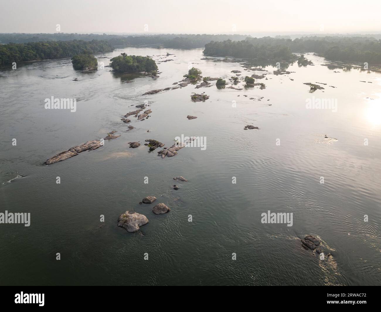 Wunderschöner Blick auf Inseln und Felsen im wilden grünen amazonas Stockfoto