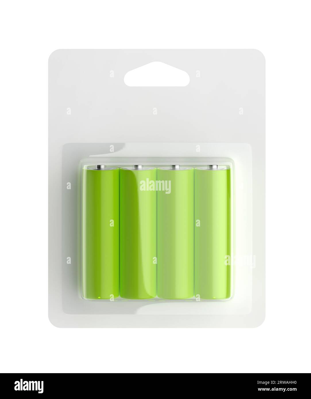 Blisterpackung mit vier AA-Batterien, Vorderansicht Stockfoto