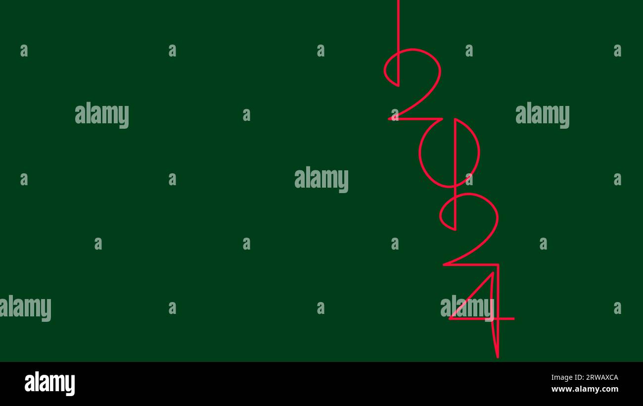 2024 Silvester einzelne durchgehende Strichgrafik Weihnachtsgrüßkarte Überschriftendekoration. Konzeptentwurf für Datumsnummern. Ein Skizzenkonturzeichnungs-Vektor il Stock Vektor