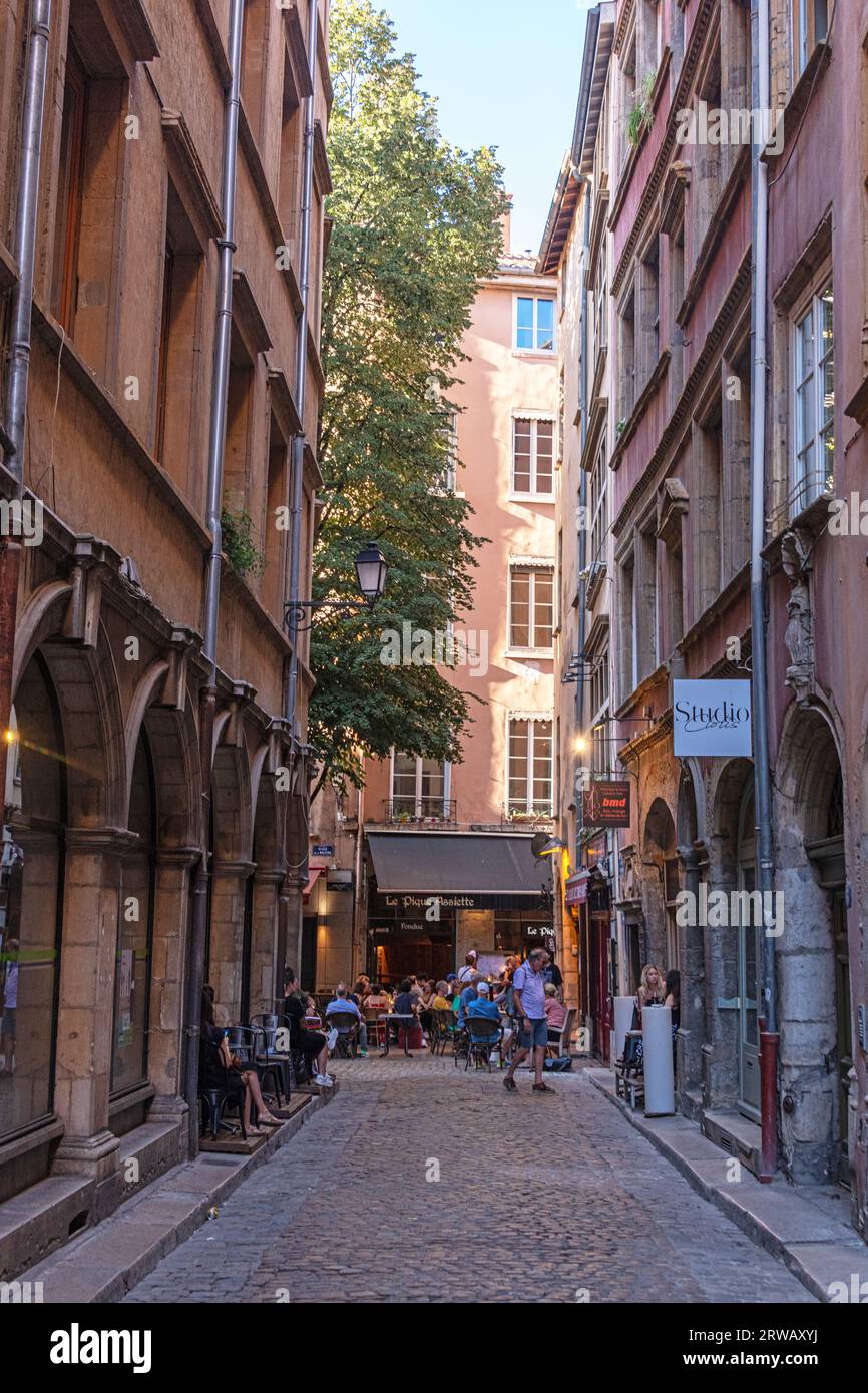 Rue de la Baleine in der Altstadt von Lyon, Frankreich. Stockfoto