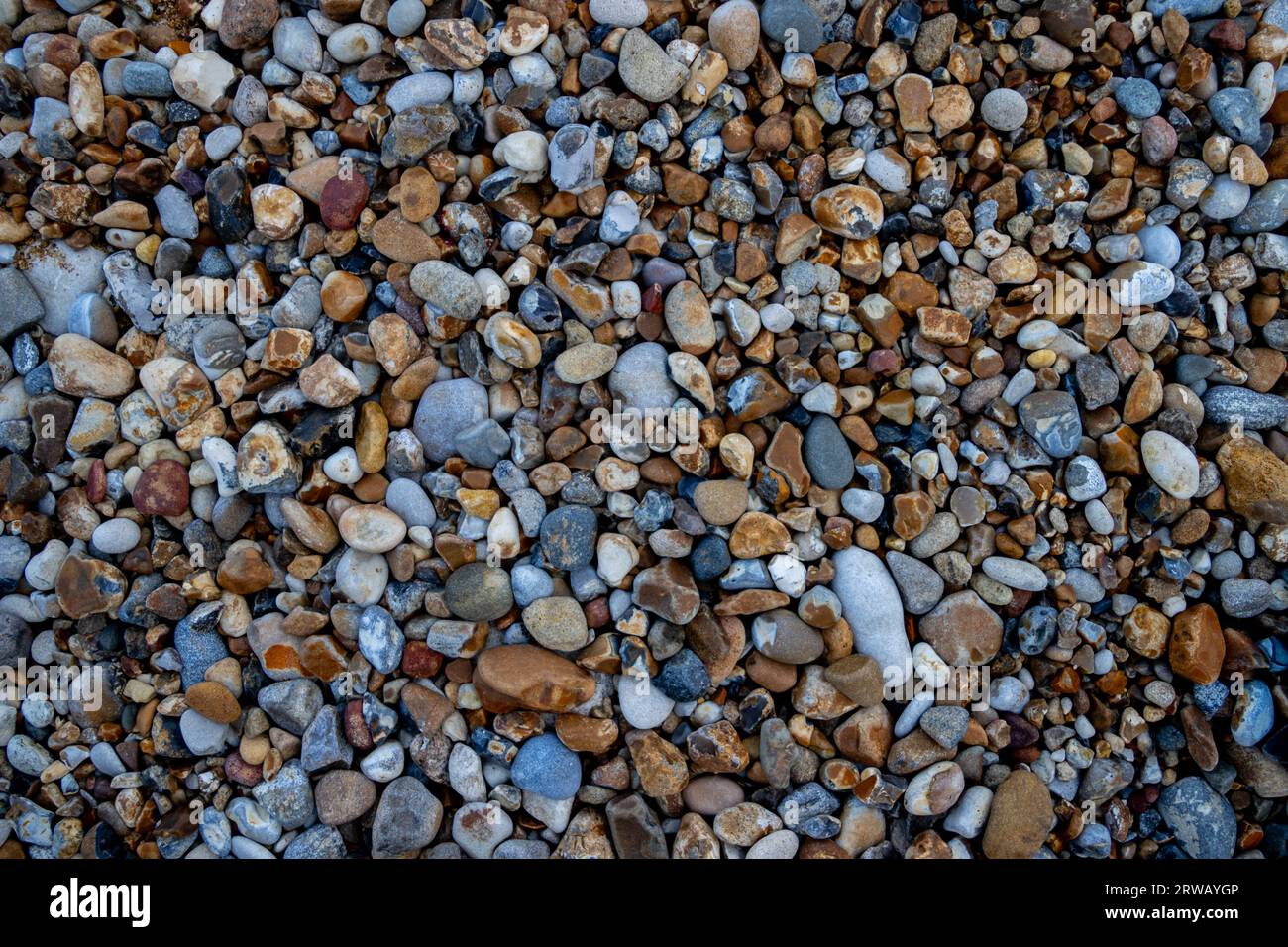 Bunte Meereskiesel und Felsen für einen natürlichen Hintergrund Stockfoto