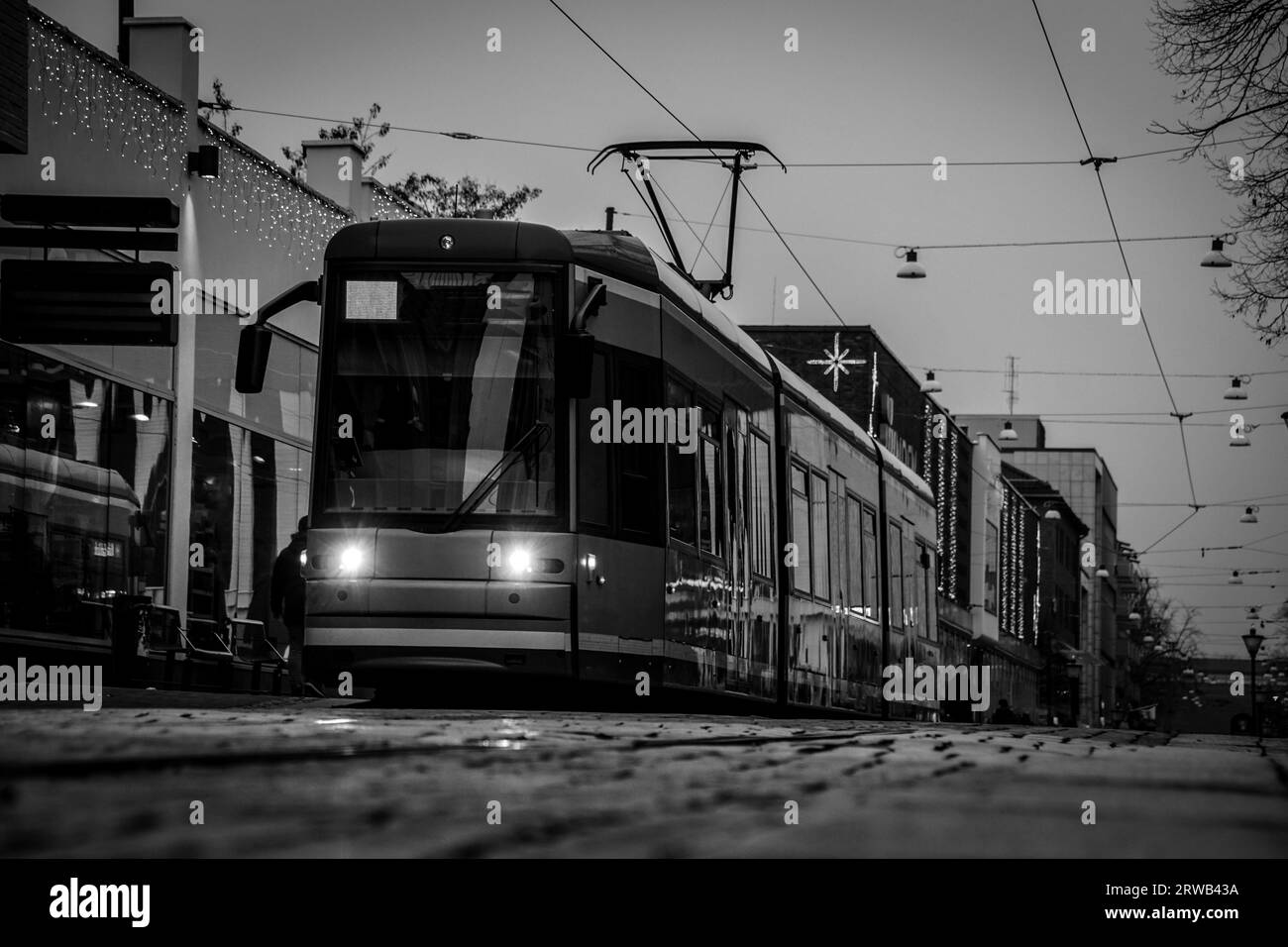 Eine Straßenbahn in der Stadt Stockfoto