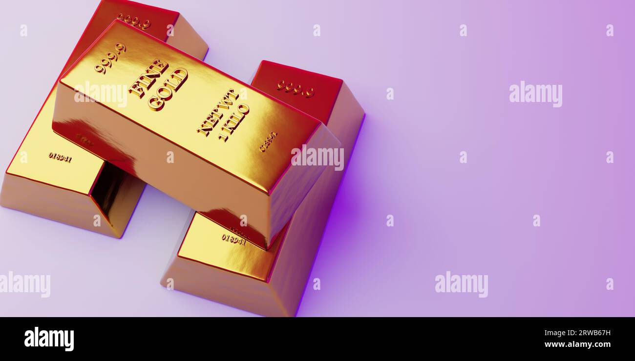 Nahansicht der Goldbarren. Dreidimensionale Abbildung Stockfoto