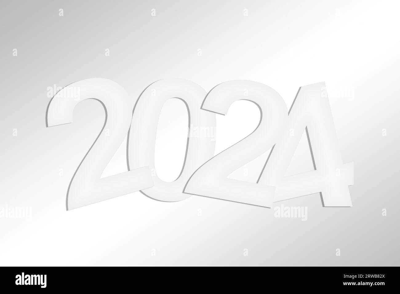 2024 Neujahrskarte mit minimaler weißer Grußkarte Stockfoto