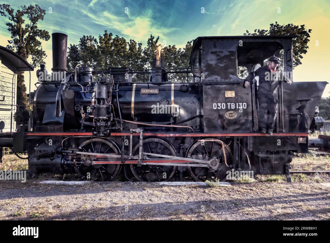 Tankantrieb Bertold arbeitet an der historischen Eisenbahn „Chemin de Fer Touristique du Rhin“ in Vogelsheim Frankreich Stockfoto