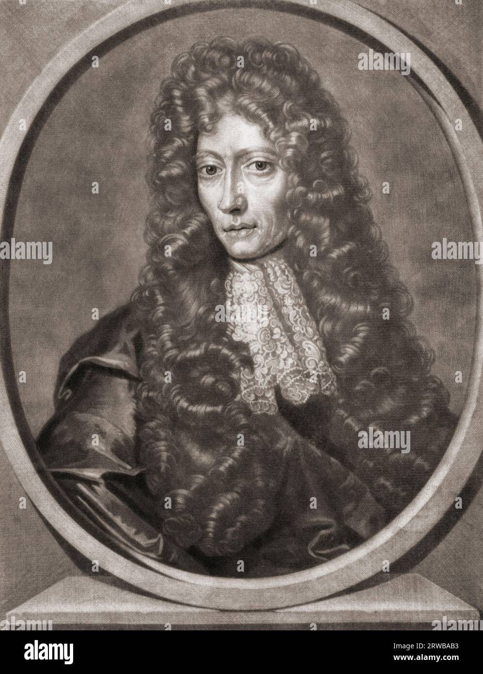Robert Boyle, 1627 - 1691. Britisch-irischer Chemiker, Naturphilosoph, Physiker und Erfinder. Aus einem Druck von Pieter Schenk. Stockfoto