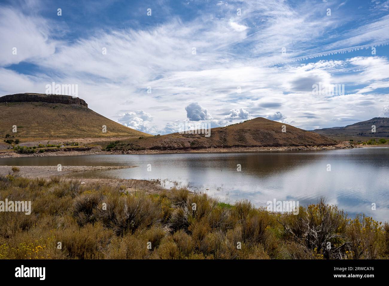 Blick vom Ufer des Blue Mesa Reservoir Stockfoto