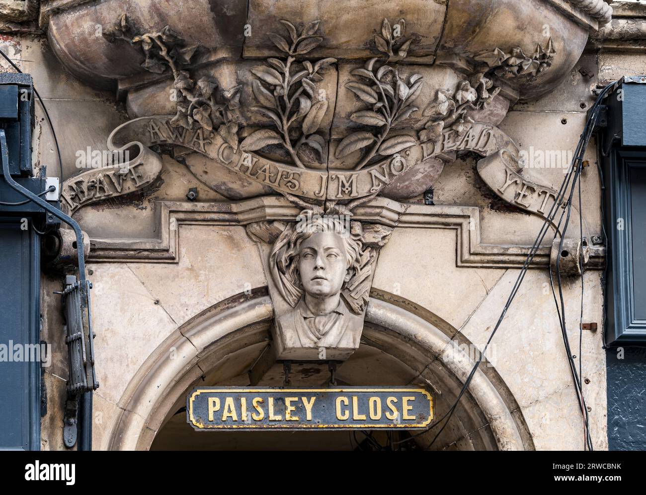 Paisley Close Alley Entrance, Royal Mile, Edinburgh, Schottland, Großbritannien Stockfoto