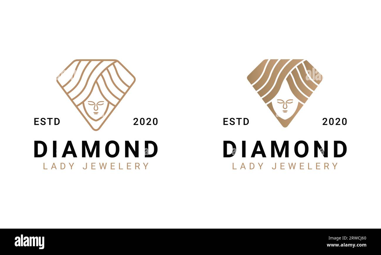 Luxuriöses Diamond Logo Design Göttin Gesicht Diamant Logotyp Stock Vektor