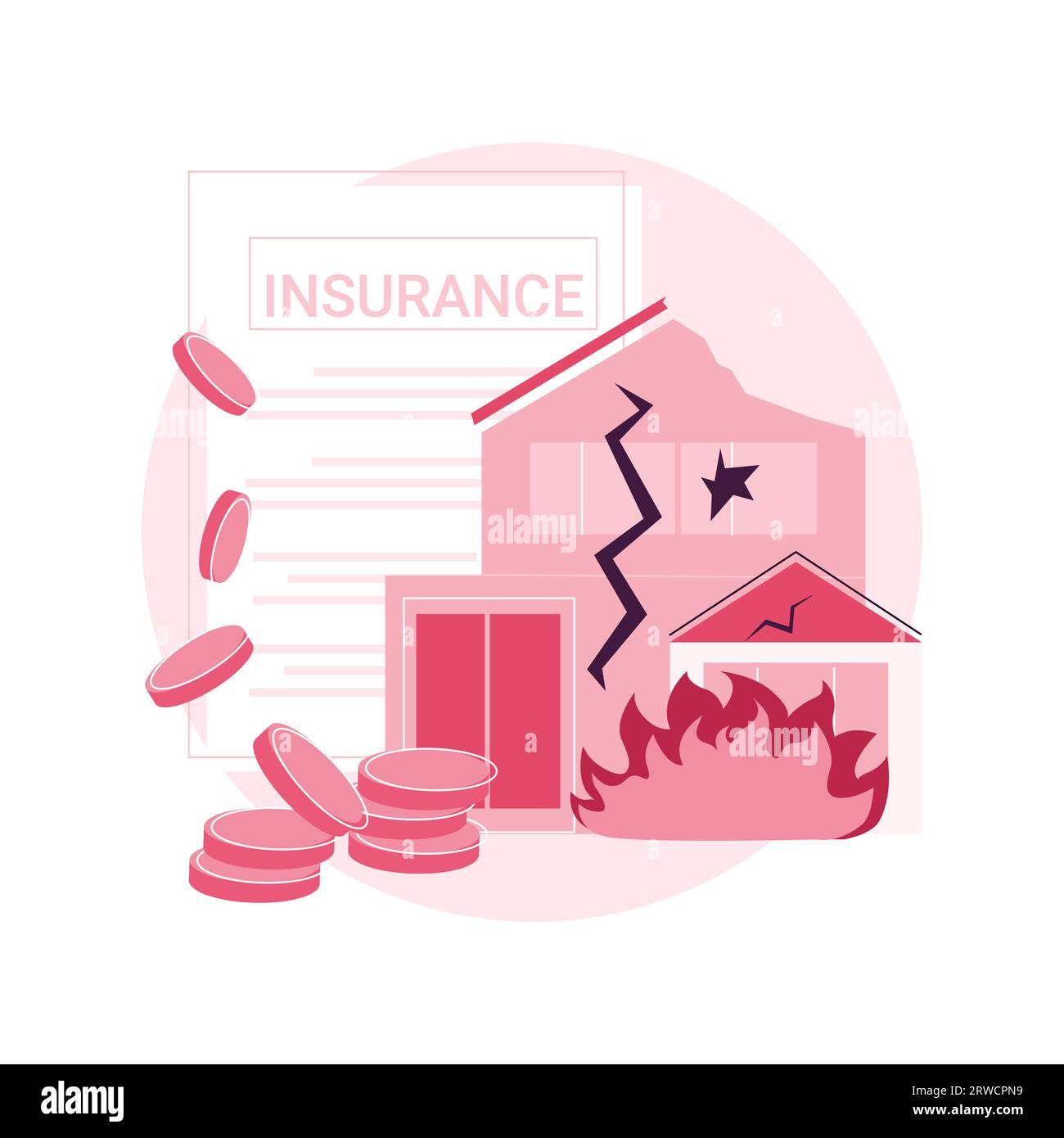 Abstraktes Konzept der Brandversicherung – Vektorgrafik. Feuerschutzversicherung, Unfallversicherung, Schutz von Gegenständen, Standardversicherung, Schadensversicherung, Abstrakte Metapher des Staatsdienstes. Stock Vektor