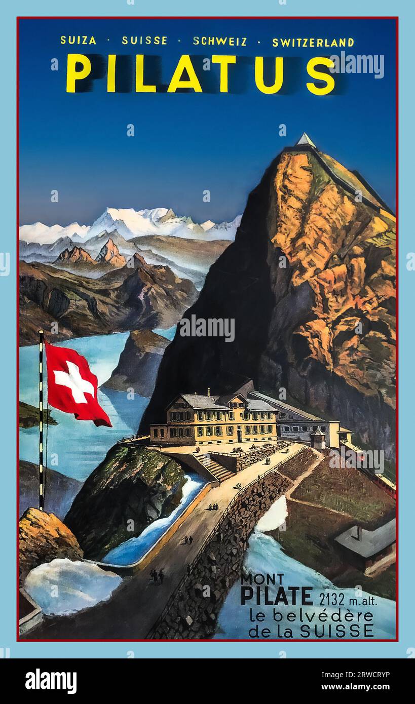 Vintage Reiseplakat 'PILATUS' Mont Pilate le Belvedere de la Suisse Otto Betschmann Schweiz 1937 Stockfoto