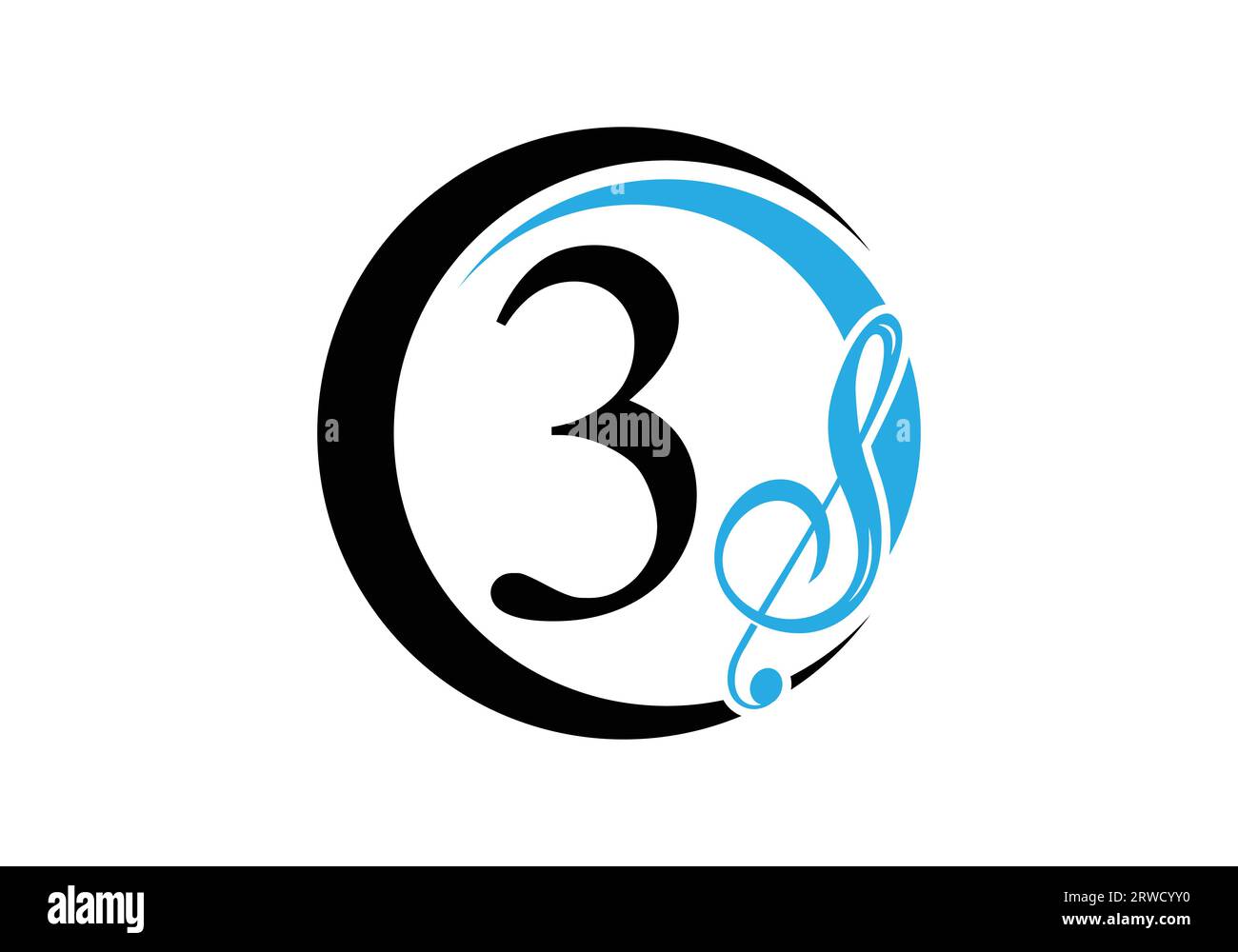 Anfangsbuchstabe 3 mit Musiknotenlogo. Symbol für Musikzeichen. Schriftartenemblem. Moderne Vektor-Logo-Designvorlage Stock Vektor