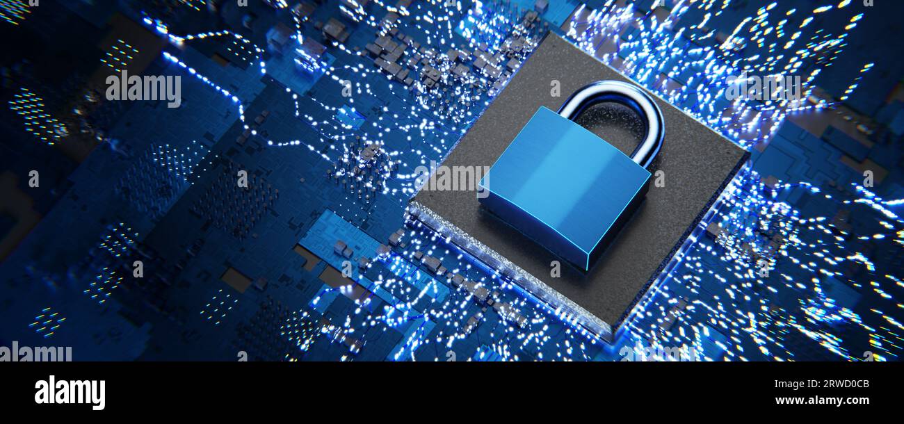 Schutz personenbezogener Daten. Internet für Unternehmen. Schützen Sie Ihre Daten. Cybersicherheit. CPU-kritischer Schutz. Mikrochip-Kryptographie. Daten pro Stockfoto