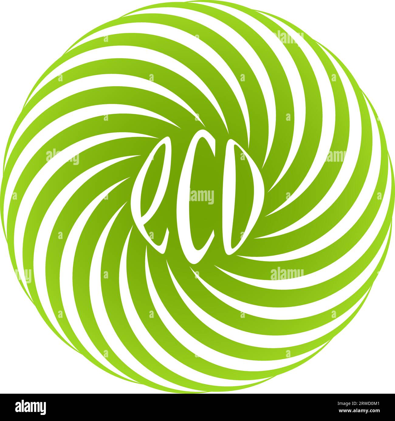 Logo-Shop natürliche Öko-Lebensmittel, spiralförmiger grüner Kreis, caligraph Stock Vektor