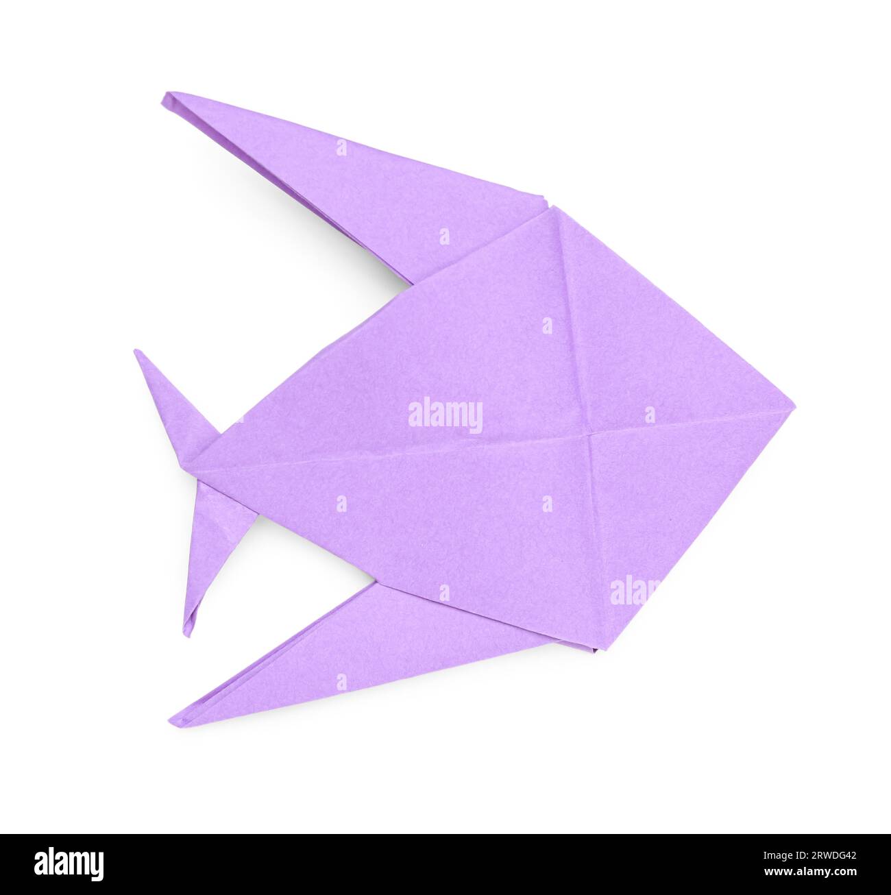Violetter Origami-Fisch auf weißem Hintergrund Stockfoto