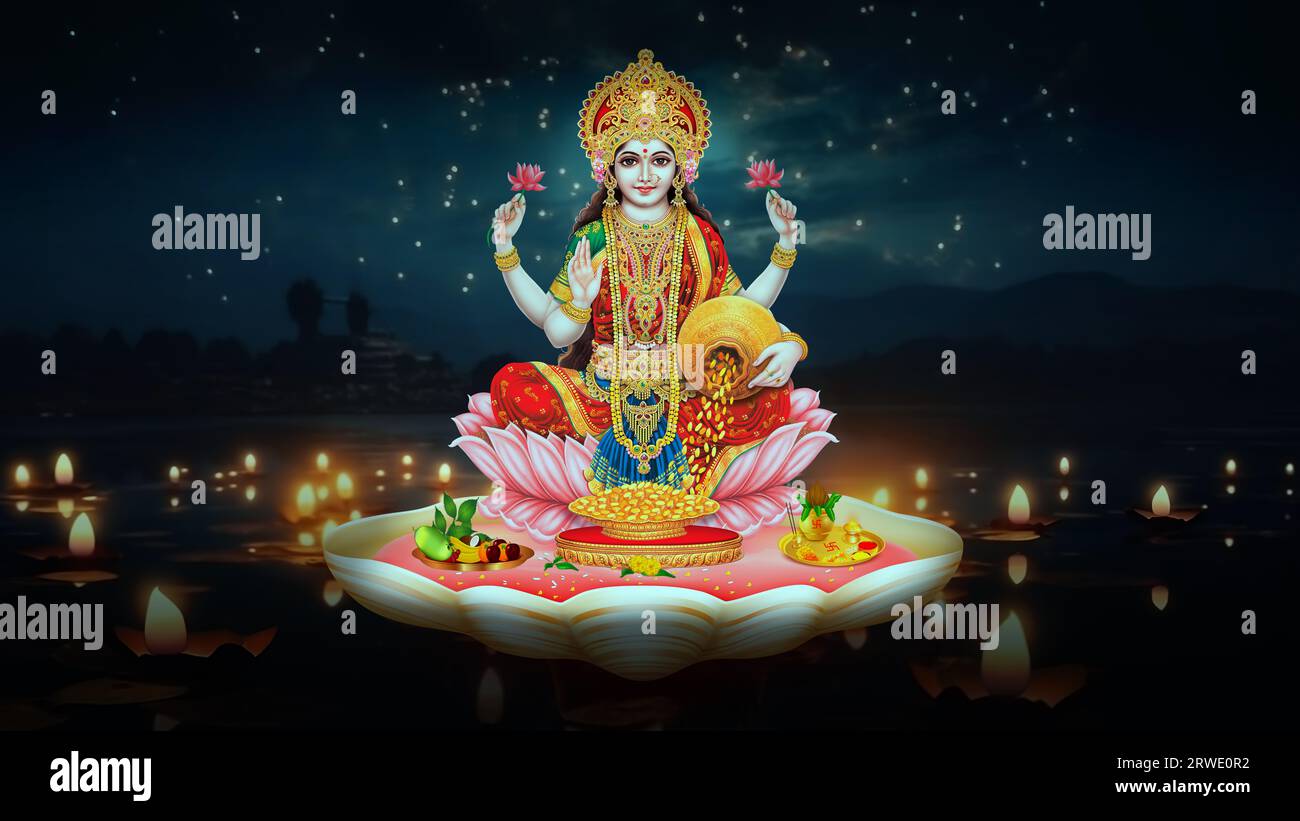 Indischer Gott Laxmi Mata Illustration bunter Hintergrund, lakshmi devi, laxmi mata Bild Stockfoto
