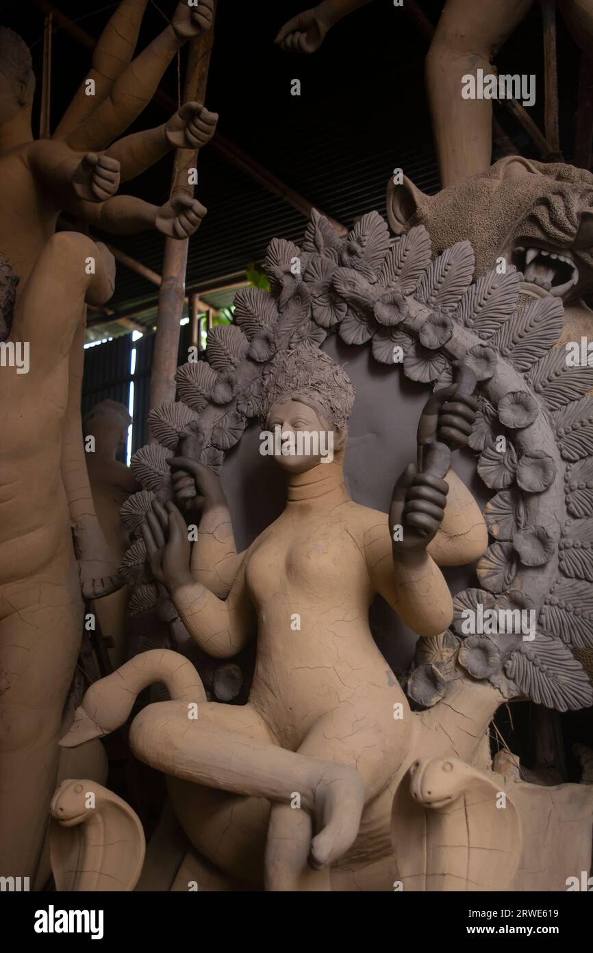 Skulptur von Durga maa in Making for Durga Puja in Jorhat, Assam Stockfoto