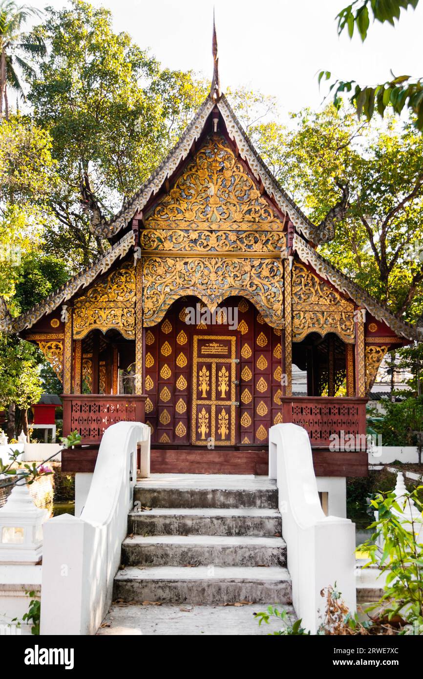 Hor Trai (Bibliothek), Wat Chiang Man, Chiang Mai, Thailand, Hor Trai (Bibliothek), Wat Chiang Man, Chiang Mai, Thailand Stockfoto