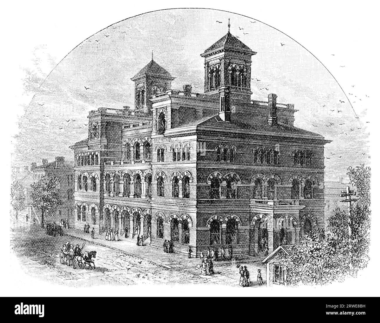 U.S. Court House und Post Office. Atlanta, Georgia, USA. Llustration wurde ursprünglich in Harpers Monthly im Dezember 1879 veröffentlicht. Das Bild ist öffentlich Stockfoto
