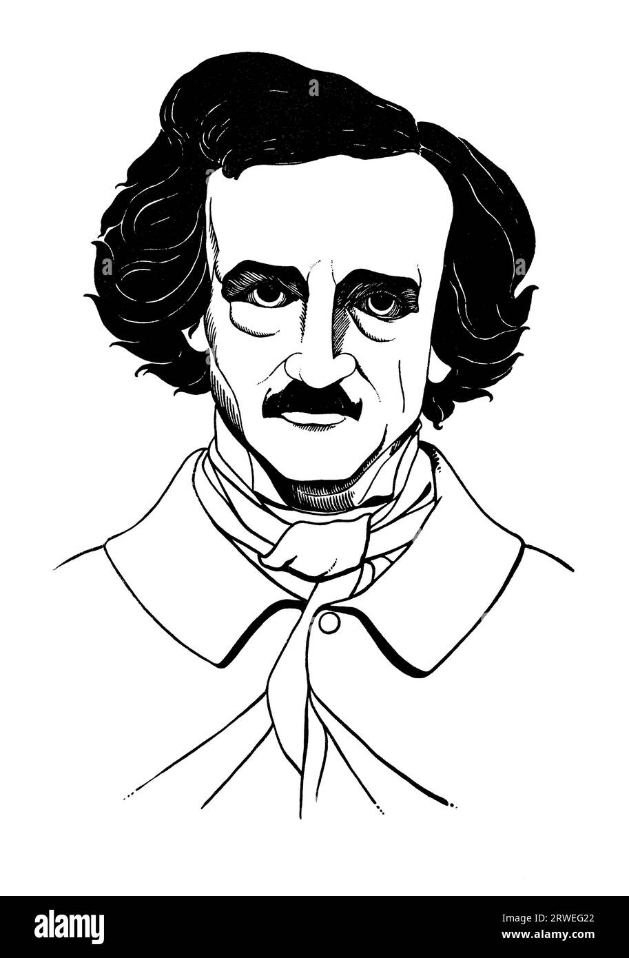 Edgar Allan Poe, Vintage-Zeichnung Illustration Stockfoto