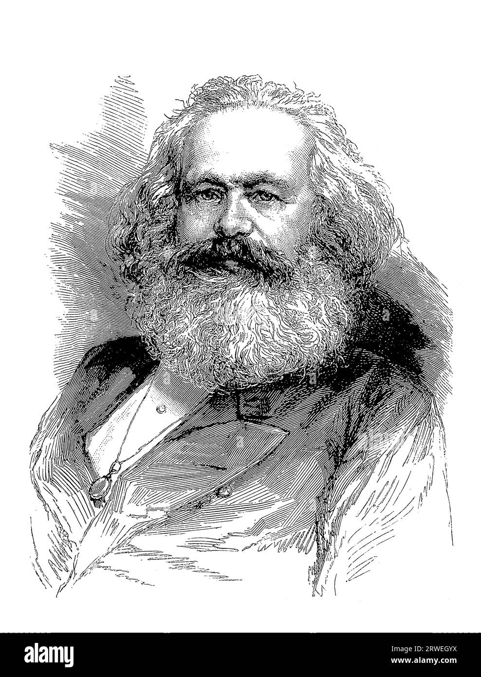 Karl Marx, Vintage Gravur Illustration - Schwarz-weiß-Portrait Stockfoto