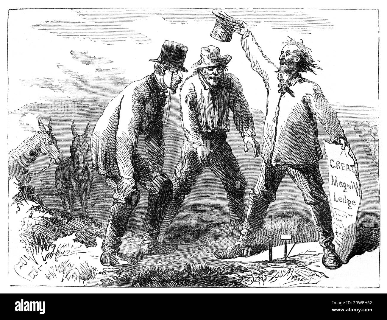 Mann mit einem neuen Bergbaugebiet im Washoe Silver District Nevada. Veröffentlicht in Hesse-Warteggs Nord Amerika, schwedische Ausgabe 1880 Stockfoto