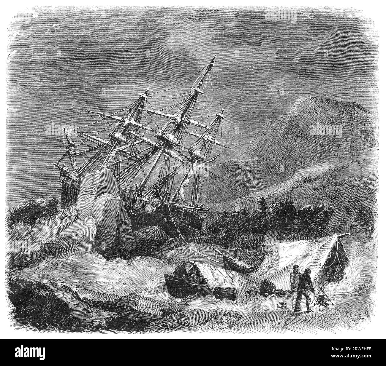 Diana Walfangschiff im Eis. 1866, während einer Walfangexpedition in der Baffin Bay, wurde Diana im Eis gefroren, wo sie für über sechs gefangen war Stockfoto