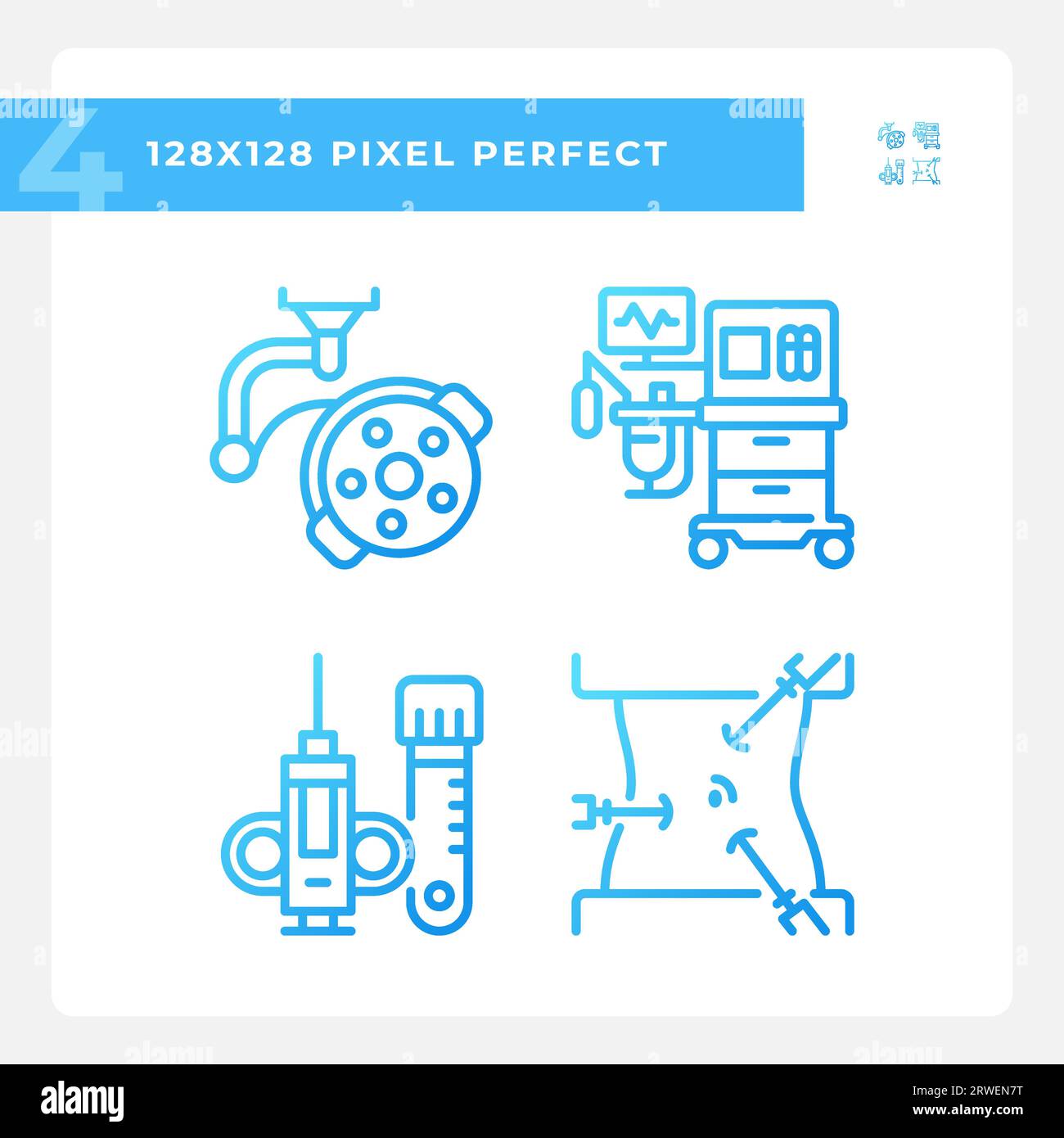 Symbolsatz für Pixel Perfect Gradient linear Vector für chirurgische Geräte Stock Vektor