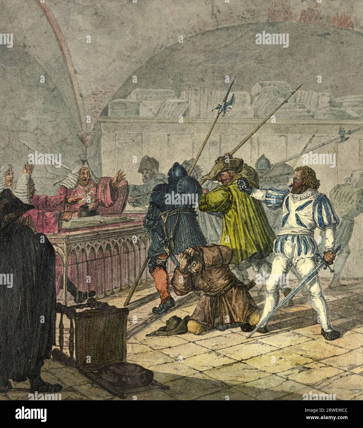 Götz von Berlichingen am Rathaus in Heilbronn, Gottfried Götz von Berlichingen zu Hornberg (ca. 1480 bis 23. Juli 1562), war ein deutscher Reichsritter, historischer, digital restaurierter Nachbau aus einem Original des 19. Jahrhunderts Stockfoto