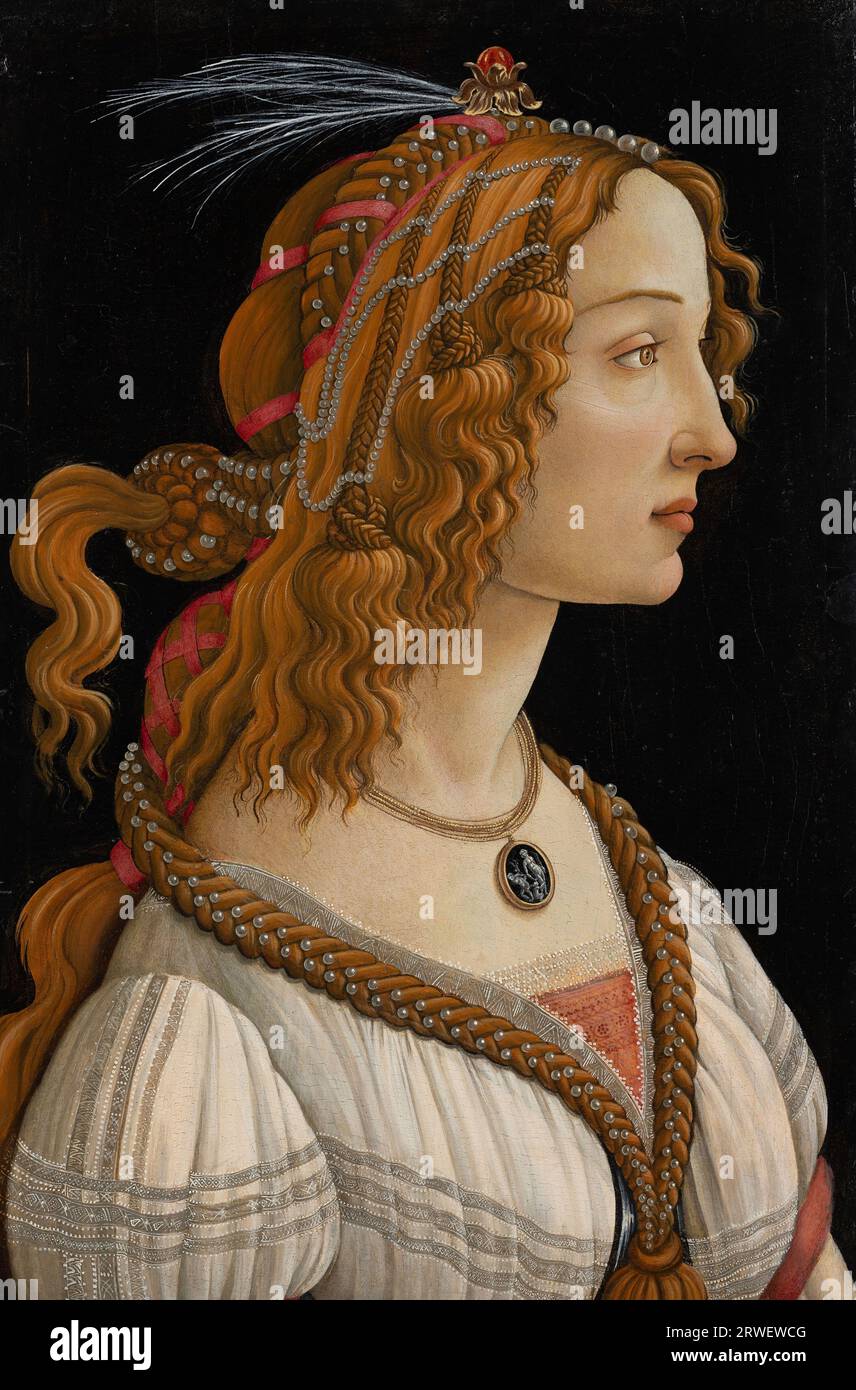 Simonetta Cattaneo Vespucci (28. Januar 1453 bis 26. April 1476) galt als die schönste Frau in Florenz, Italien zu dieser Zeit, historische, digital restaurierte Reproduktion eines Originals aus dem 19. Jahrhundert. Stockfoto
