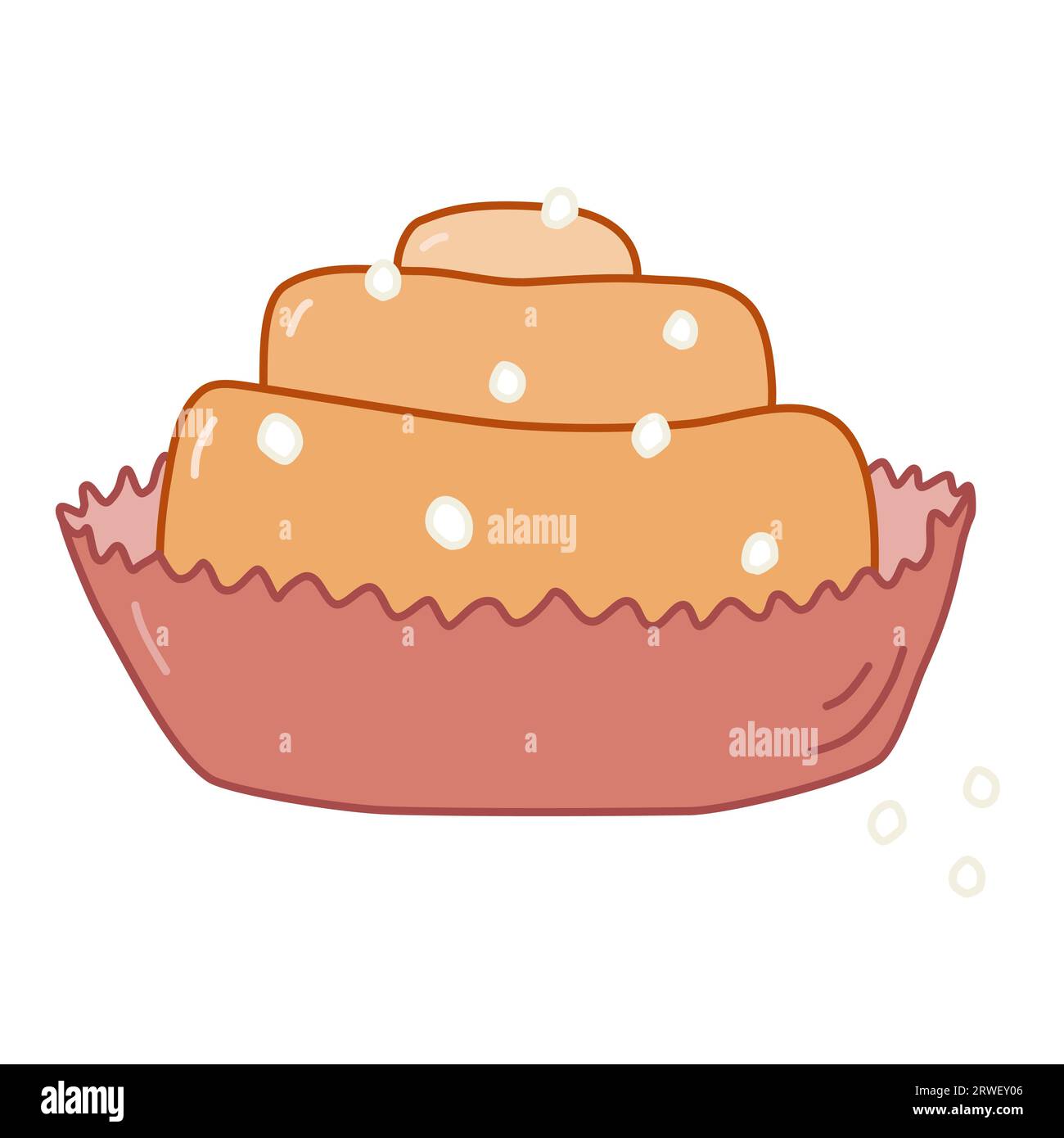 Köstliches Zimtbrötchen mit Zucker bestreut in der Trägerpapierschale, Vektorillustration Stock Vektor